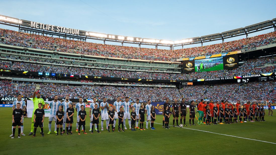 Argentina and Chile starters stand during pre-match ceremonies.